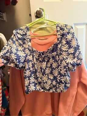American Eagle Outfitters Blue Daisy Print Crop Top